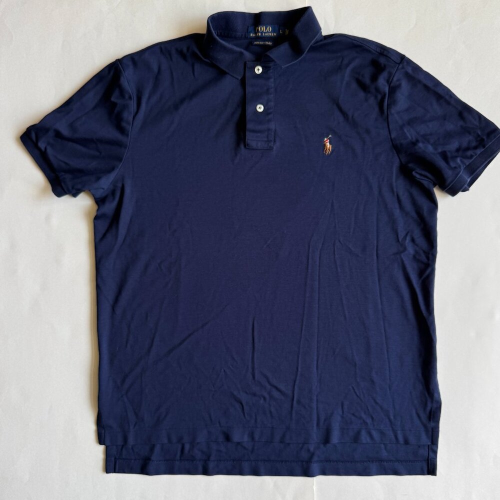 Polo Ralph Lauren Classic Pima Soft Touch Short Sleeve Polo Shirt Navy L - Picture 2 of 3